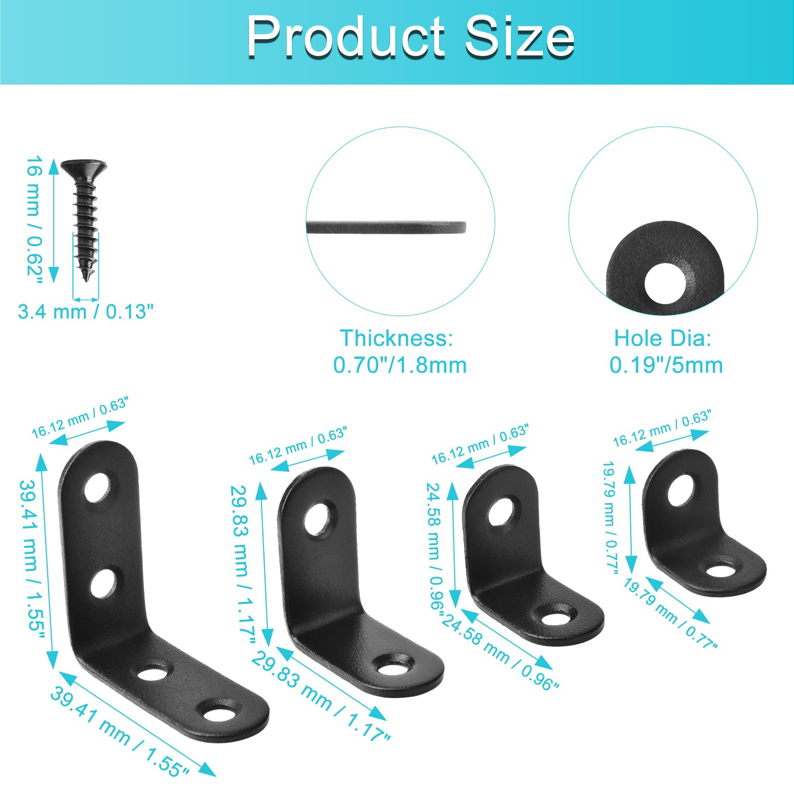 Amazon.com: 40 Pack L Shaped Corner Bracket Black 90 Degree Right